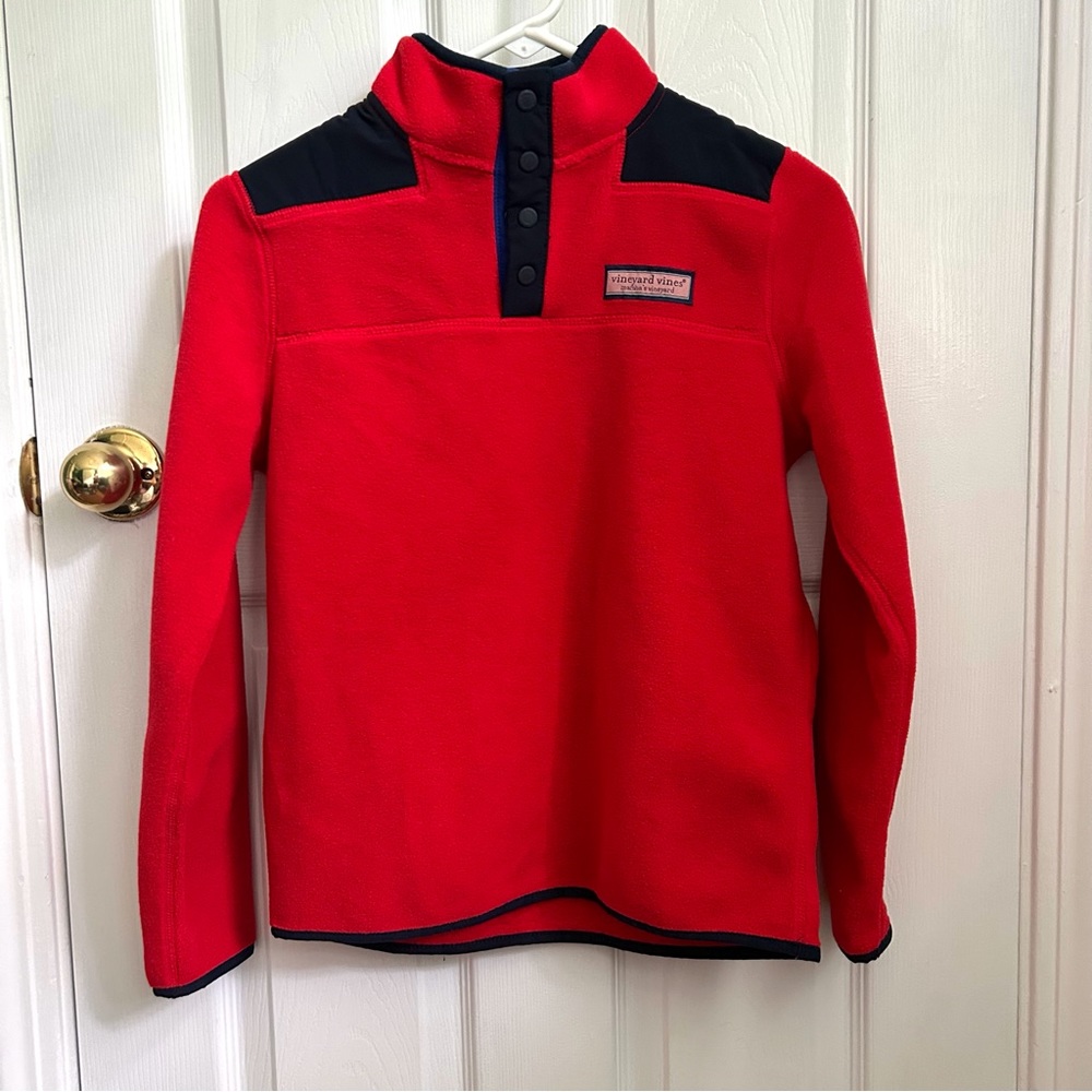Vineyard Vines Red Fleece 1/4 snap pullover M 12-14